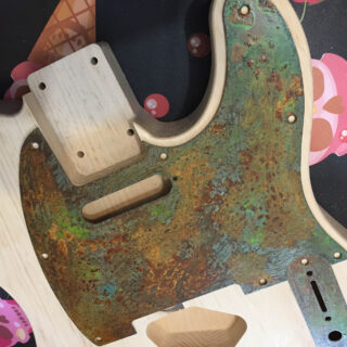 Blue green patina rusted tele pickguard with control plate. great textures, satin finish ships free