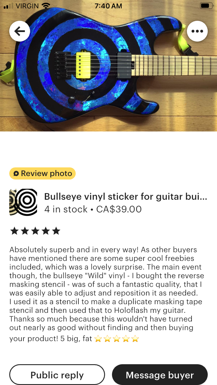 Zack Bullseye guitar sticker. Wylde style LP graphic for guitar upgrade. Tough Vinyl - Image 8