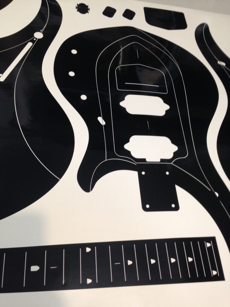 JP Majestic guitar Vinyl Routing Template. Build your your own musicman Majesty guitar. Ships Free