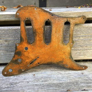 Voodoo/Hendrix Strat rusted steel pickguard with black burst satin finish , Ships free
