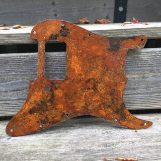 Single Humbucker Strat steel pickguard with rusted  patina . One  Vol. Ships free