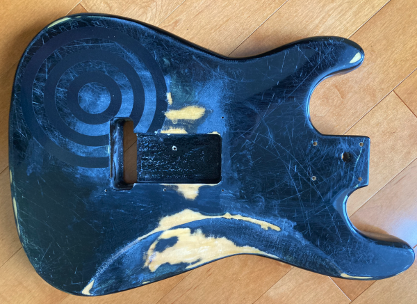 Guitar body. relic'd bullseye Strat graphics front and back with pickguard and pickup covers. Ships free - Image 5