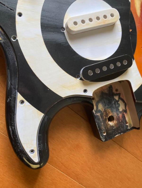 Guitar body. relic'd bullseye Strat graphics front and back with pickguard and pickup covers. Ships free - Image 3
