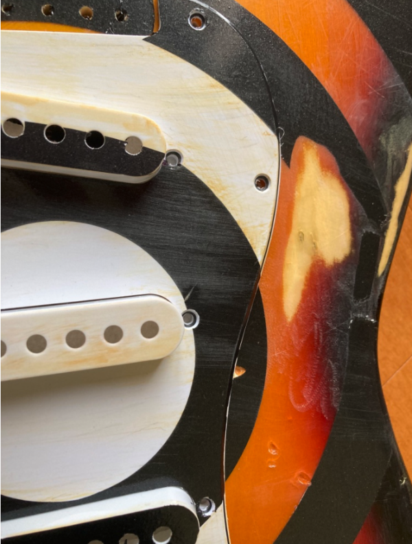 Guitar body. relic'd bullseye Strat graphics front and back with pickguard and pickup covers. Ships free - Image 6