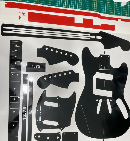 Mustang Guitar Vinyl Routing Template. Neck and pickguard plans included. Ships Free.