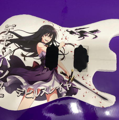 Demon Hunter guitar wrap. Anime Girl guitar graphic. Knifeless install