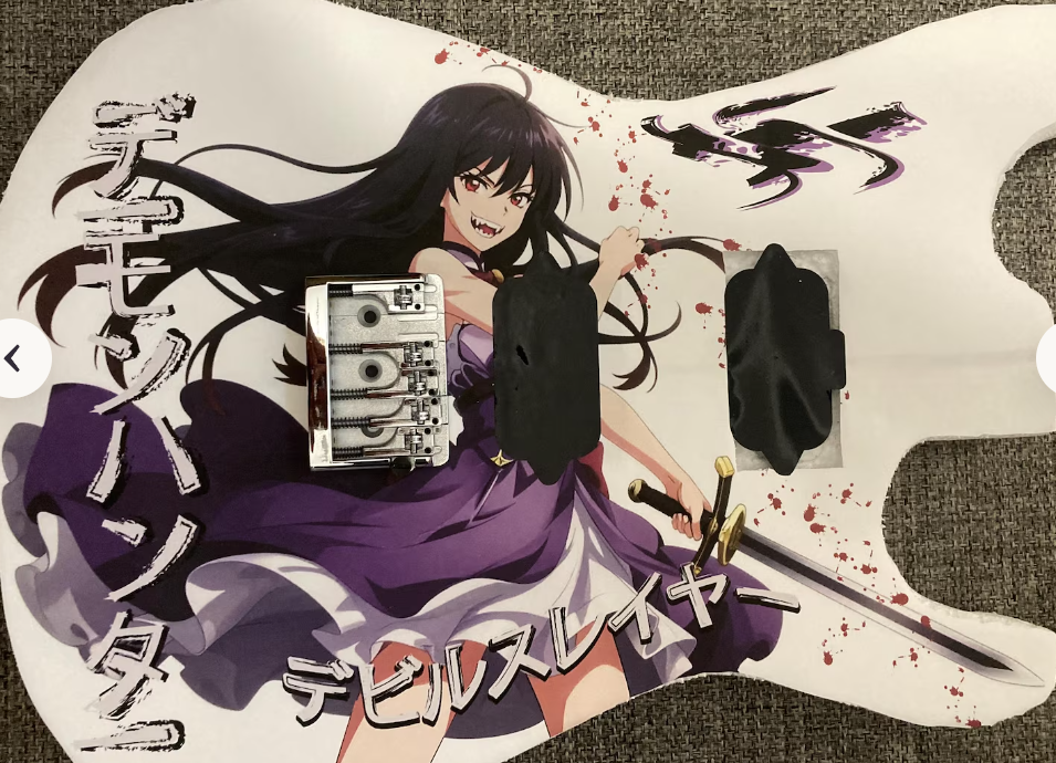 Demon Hunter guitar wrap. Anime Girl guitar graphic. Knifeless install - Image 3