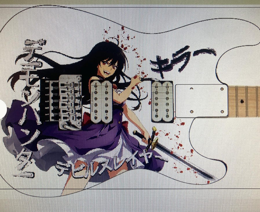 Demon Hunter guitar wrap. Anime Girl guitar graphic. Knifeless install - Image 5