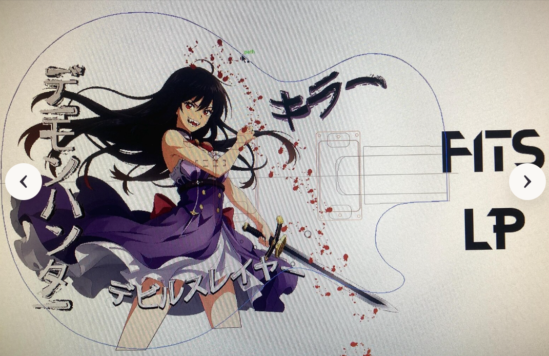 Demon Hunter guitar wrap. Anime Girl guitar graphic. Knifeless install - Image 6