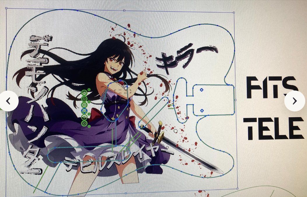 Demon Hunter guitar wrap. Anime Girl guitar graphic. Knifeless install - Image 7