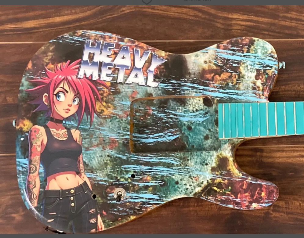 Anime Heavy Metal Guitar Wrap, Satin Vinyl Skin, Easy Apply Knifeless install