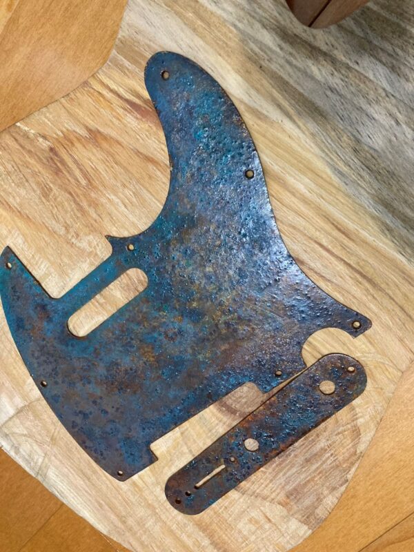 Rusted tele pickguard with blue patina and damaged textures. Extreme finish . Ships free - Image 5