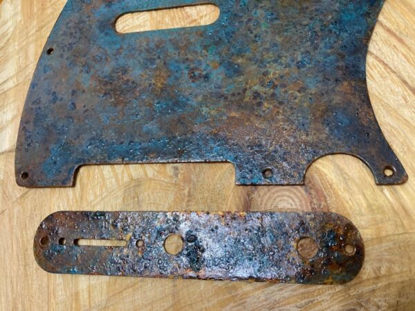 Rusted tele pickguard with blue patina and damaged textures. Extreme finish . Ships free - Image 6