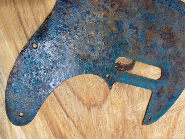 Rusted tele pickguard with blue patina and damaged textures. Extreme finish . Ships free - Image 7